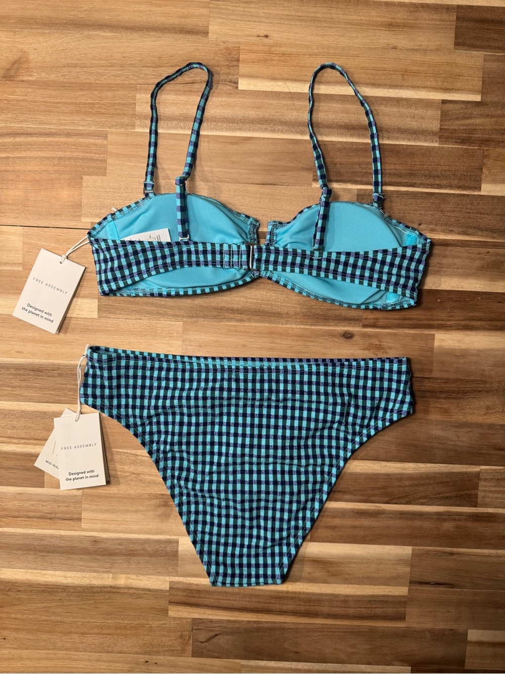 Navy Blue and light Blue Gingham Print Bikini Set in Size Medium - Picture 2 of 3